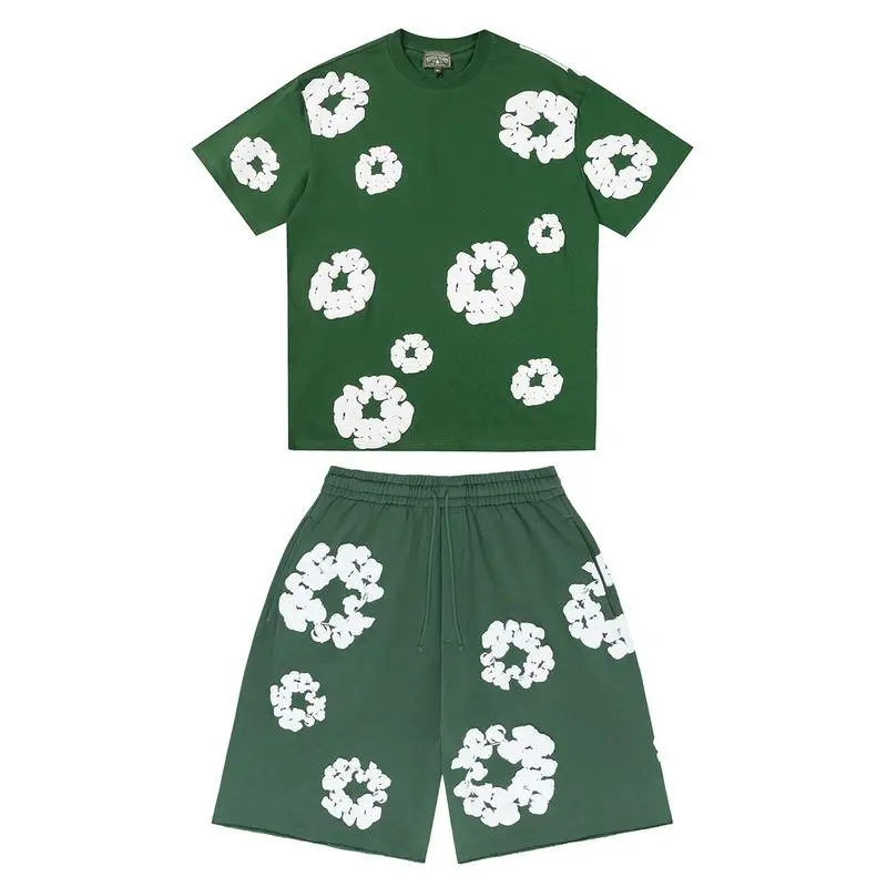 New Men's Women's Same Foam Printing Casual LooseCotton Short-sleeved T-shirt with Shorts Set Clothes Menswear 6
