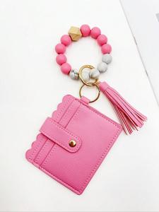 Fashion Beaded Decor Pu Leather Keychain, Tassel Decorated Wrist Strap Keychain, Casual Jewelry for Women & Girls, Gifts for Her, Trendy Cute Stylish Keychain