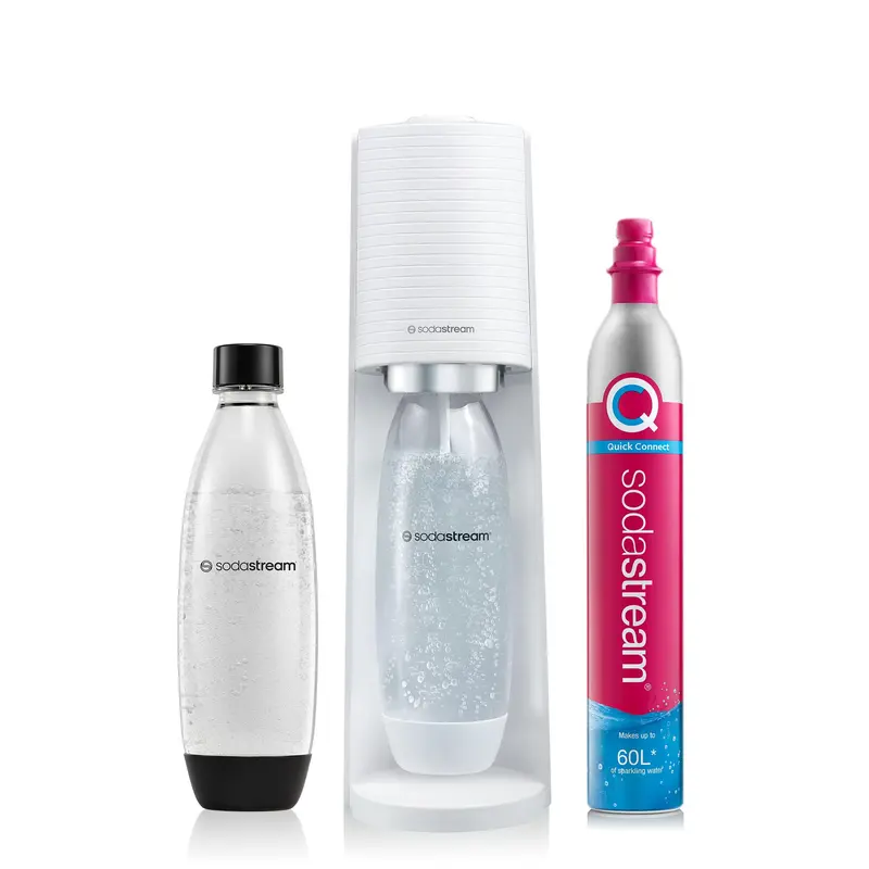 SodaStream Terra Sparkling Water Maker, Sparkling Water Machine & 1L Fizzy Water Bottle, Retro Drinks Maker w. BPA-Free Water Bottle & Quick Connect Co2 Gas Bottle for Home Carbonated Water - White 0