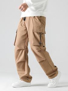 Men's Solid Flap Pocket Drawstring Waist Cargo Pants, Fashion Casual Regular Fit Trousers for Daily Outdoor Life, Men Bottoms for Summer Spring Fall, Men Cargo Pants
