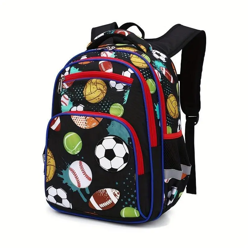 Kids Sports Backpack for Boys, Durable Multi-Layer School Bag with Adjustable Straps, Lightweight Oxford Material, Zipper Closure, Print Design for Ages 6-12, Travel Backpack 1