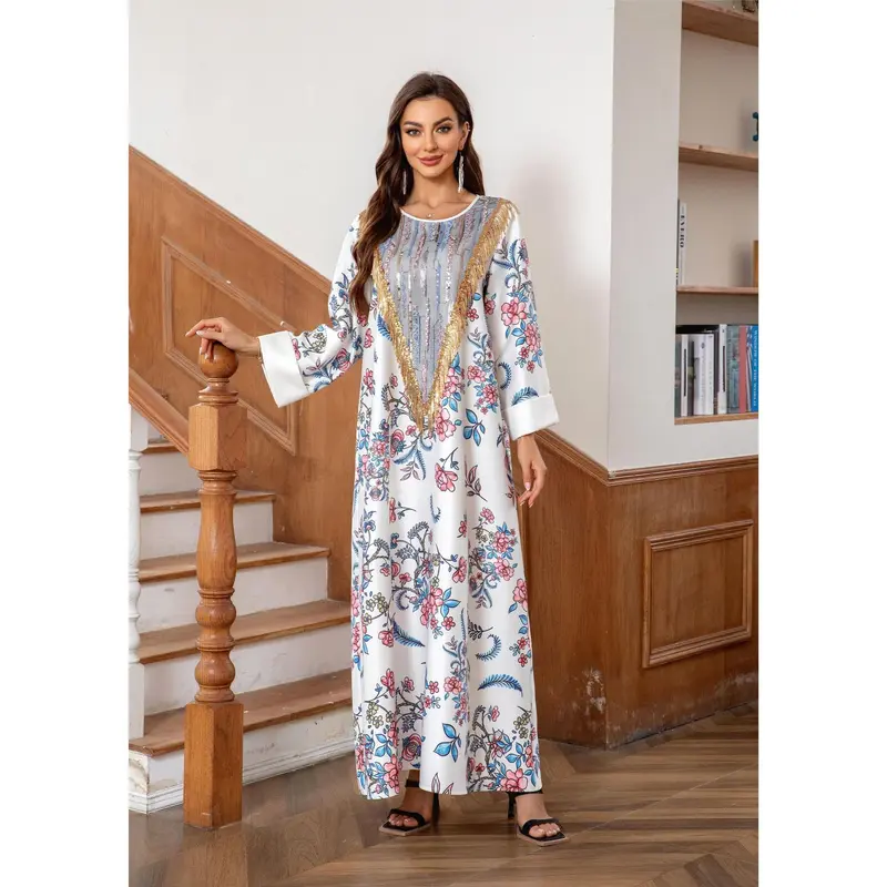 2025 Middle East Muslim Women's Wear Robe Hot Sale Printing Fashion Elegant Dress Abaya 6