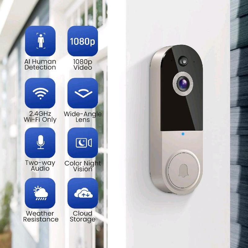 1080P Video Doorbell Camera Wireless, Live View, 2-Way Talk, Night Vision, Included Ring Chime, Cloud Storage, 2.4Ghz WiFi Only, Indoor Surveillance, Real-Time Alert 8
