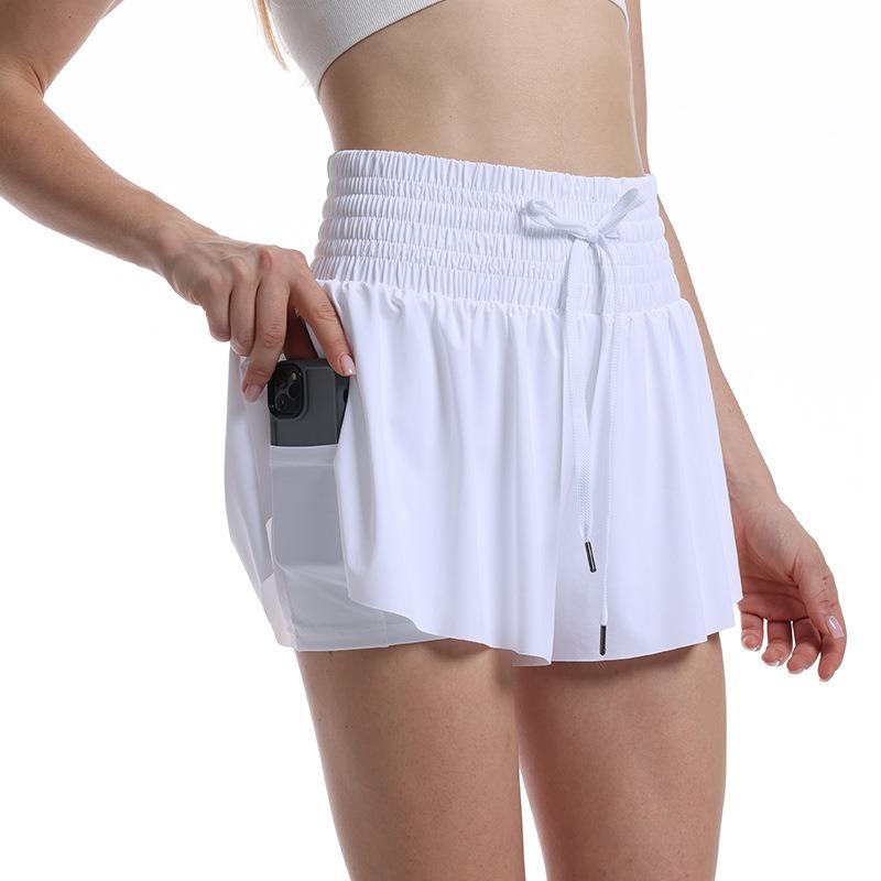 Women's Pocket Drawstring Athletic Sports Shorts, Casual Shirred High Waist Shorts, Fall Clothes, Back To School Sport & Outdoor Clothing for Yoga Workout Running, Fall Outfits 7