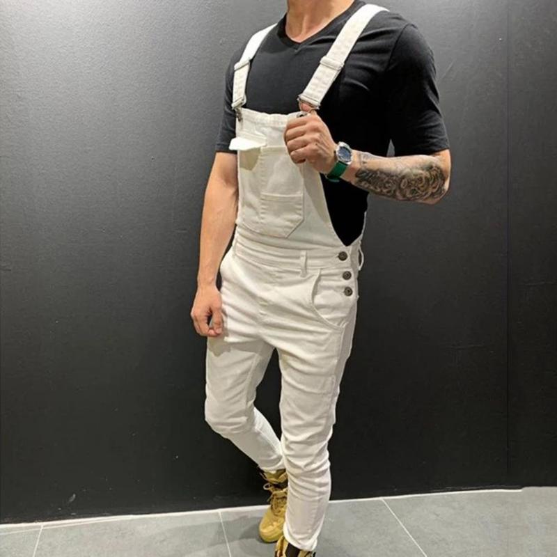 Product Introduction of Summer New Men's Distressed Denim Carpenter Overalls Bib Jumpsuits Motos Biker Jean Long Harajuku Rompers Streetwear Plus Size Casual Cotton 11