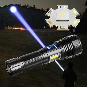 High Power Flashlight, 1 Count Rechargeable Zoom Flashlight, Portable Torch Light with Side Lights for Fishing Patrol Camping Emergency Lighting