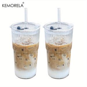 Glass Cup with Straw & Lid, 1/2 Counts Large Capacity Coffee Cup, Durable Drinking Cup Set for Home Office Use, Drinkware