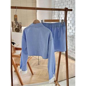 Women's Striped Print Button Front Long Sleeve Shirt and Shorts Two-Piece Set, Spring and Autumn Casual Long Sleeve Top and Shorts, Women's Daily Wear, Women's Clothing, Set, Two-Piece Set, Casual Summer Set, Casual Matching Set 2  pcs travel  fit