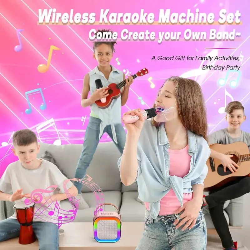 Wireless Bluetooth Karaoke Microphone Portable Karaoke Machine with 2 Speakers 3