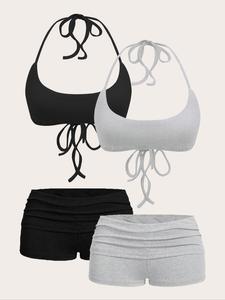 Women's Solid   Cami Top &   Shorts Set, Casual Sleeveless Top & Shorts for Daily Wear, Ladies Summer Clothes, Camisole Sets