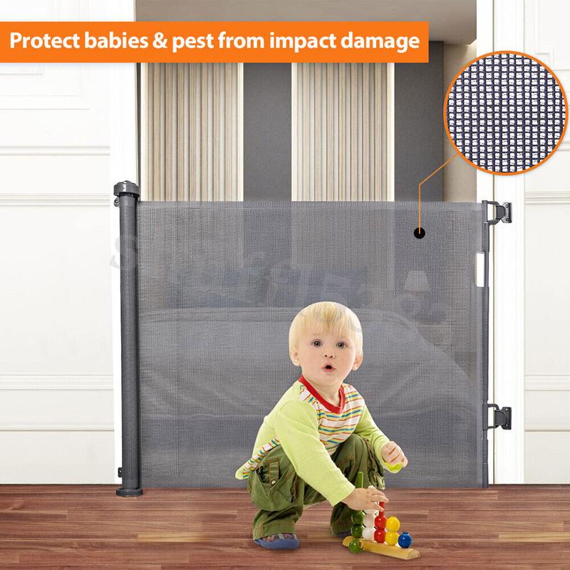 33-Inch Extra Tall Retractable Baby Gates, 59" Wide, Black/Grey Mesh, Banister Mount, Baby & Dog Gate for Stairs, Doorways 0