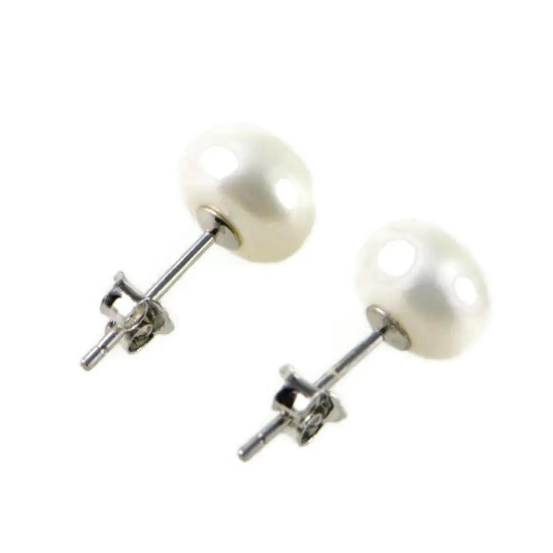 Freshwater Pearl Stud Earrings – AAA 6mm White Cultured Pearls, 925 Sterling Silver, Energy Balancing Jewelry, Elegant Gift for Women – AqBeadsUk