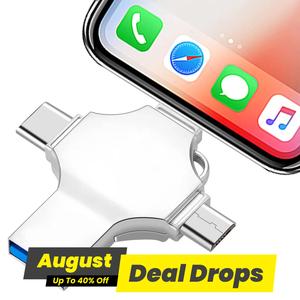 USB Flash Drive, 4-in-1 OTG Memory Stick, Plug and Play External Storage Compatible with iPhone iPad Android Phones PC, Phone Accessories