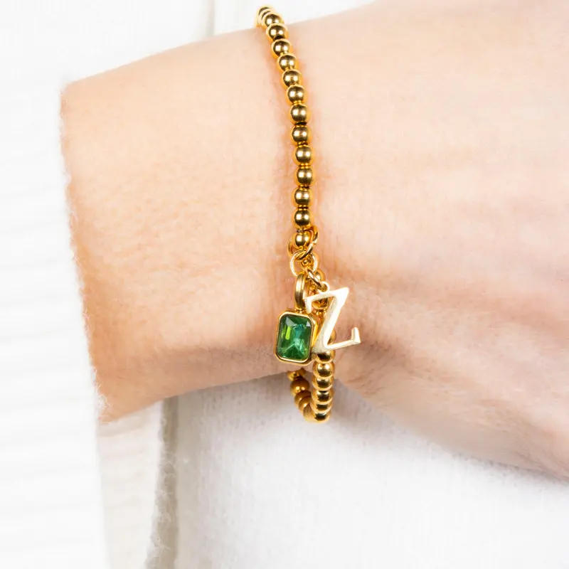 *Special Offer* Create Your Own Waterproof Birthstone & Initial Necklace or Stretch Bracelet - 18k Gold Plated Stainless Steel 8