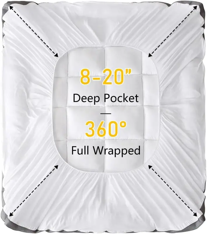 AIR FLOW COOLING MATTRESS TOPPER - 05cm Deep, Ultimate Comfort No-Slip Design with Deep Elastic Pockets, Ideal for Back Pain and Sleep Comfort, Thick Hollow Fiber Filling Mattress Pad Protector, All Sizes UK 6