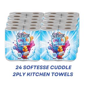 2 PLY SOFTESSE CUDDLE Super Soaker 24 Kitchen Roll - Low Budget!!! - 2-Ply Mega Absorbent Paper Towel Roll with 200 Extra Thick Sheets - Cleaning