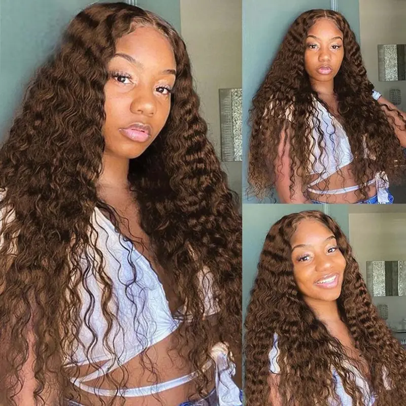 13x4 Deep Wave Chocolate Brown Lace Front Wigs Human Hair For Women 13x6 Hd Glueless Lace Frontal Wig 4x4 Closure Human Hair Wig 4