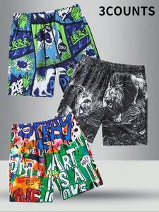 Men's All Over  Print Shorts, Casual Comfy Breathable Shorts for Daily Wear, Mens Bottoms for Summer