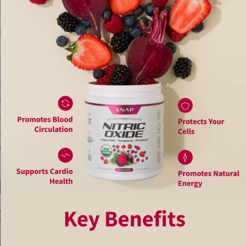 Snap Supplements - USDA Organic Beetroot Powder - 3-in-1 Nitric Oxide Supplement - Support Normal Blood Pressure & Blood Circulation - Mixed Berry 4