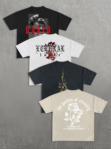 Men's Floral & Letter Print Round Neck Graphic Tee, Loose Casual Short Sleeve T-shirt for Summer, Men's Top for Daily Wear