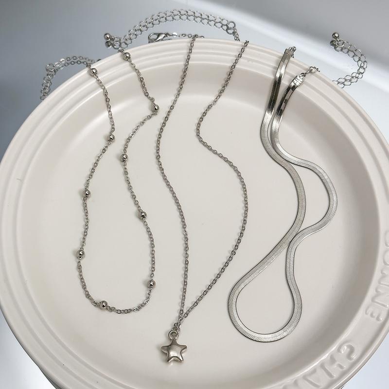 3Pcs Star Pendant Snake Chain Set - Minimalist Layered Necklaces for Women | Y2K Dainty Collarbone Jewelry | Gold Silver Aesthetic Photo Shoot Accessories 7