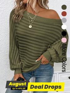 Women's Textured Asymmetrical Neck Sweater, Casual Long Sleeve Batwing Sleeve Jumper for Daily Outdoor Wear, Ladies Knit Top for All Seasons, Womenswear