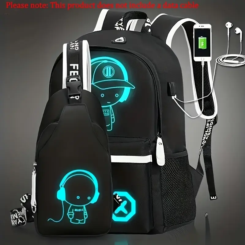 2pcs New Printed luminous StudentBackpack Set For Boys,Casualshoulder Bag Chest Bag, lightweightAnd LargeCapacity School Bag