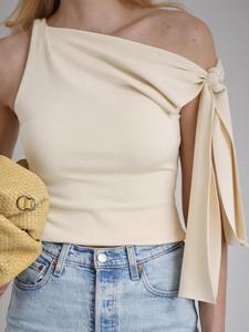 One Shoulder Lace Up Sleeveless T-shirt Top Solid Color Pullover Crop Top Streetwear For Women