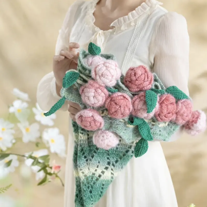 70cm Rose Lily of the Valley Flower Blanket Kit Crochet Gift for Girlfriend Boyfriend Handmade 1