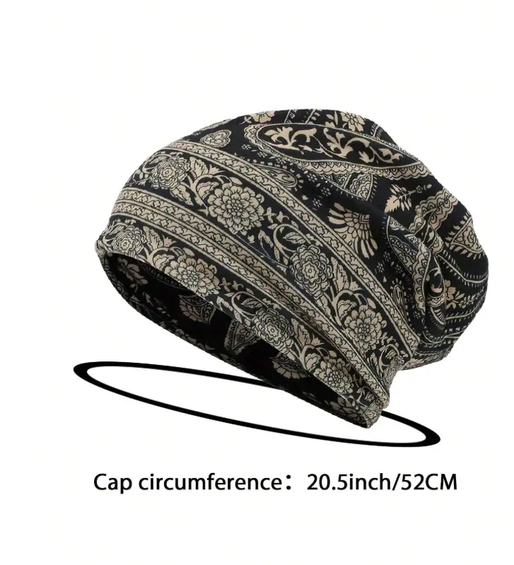 2pcs Classic Paisley Print Loose Visorless Beanie Hats, Boho Stretchy Visorless Beanies, Unisex Vintage Neck Gaiter, Soft Visorless Caps, Chemo Hats For Men And Women, Random Print Position Caps Winter Fall 4