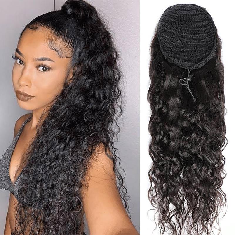 Water Wave Ponytail Human Hair Extensions Wrap Around Ponytail Drawstring Ponytail Brazilian 9A Hair Pony Tail Clip in Hairpiece 1