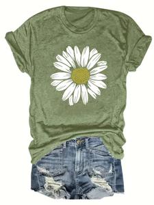 Women's Floral Print Round Neck Tee, Casual Short Sleeve Crew Neck T-Shirt for Summer, Fashion Women's Top for Daily Wear