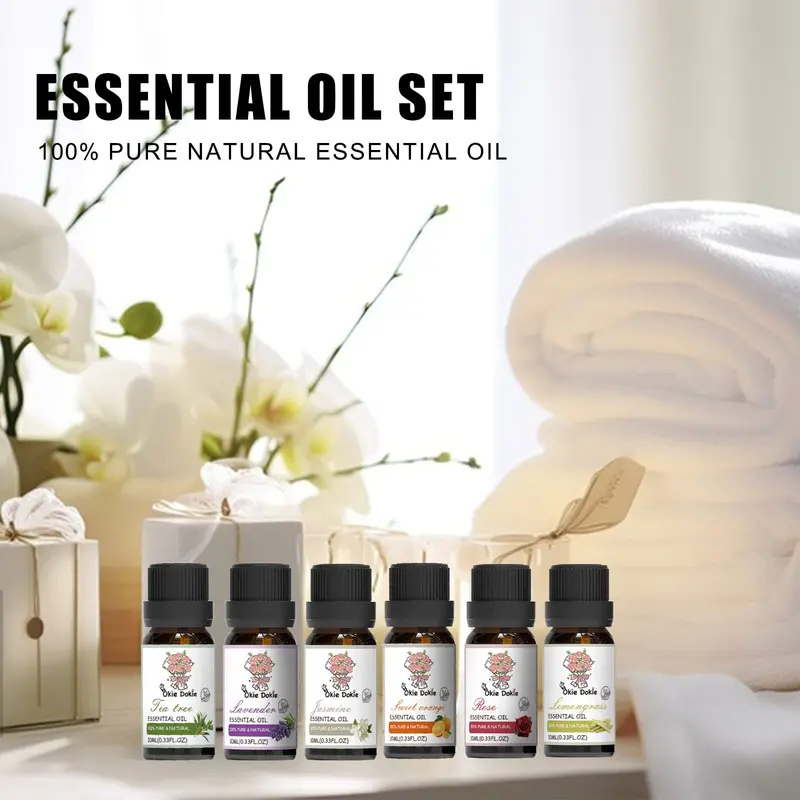 Essential Oil Set, 6 x 10ml, 100% Pure Natural Oils - Top 6 Aromatherapy Oils Gift Set-6 Pack - Lavender, Rose, Lemongrass, Tea Tree, Jasmine, Sweet Orange for Diffusers for Home, Sleep, Massage 3