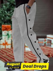 Men's Striped Print Button Pocket Drawstring Waist Pants, Regular Fit Casual Comfy Trousers for Daily Wear, Men's Bottoms for All Seasons, Athleisure Style Bottoms
