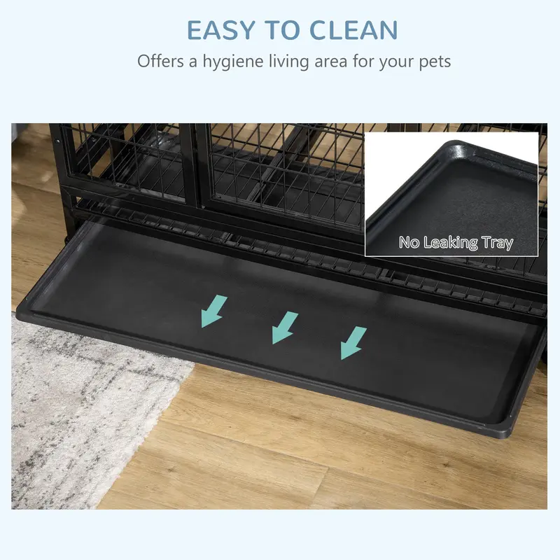 38" Heavy Duty Metal Dog Crate Pet Cage with Tray Wheeled Dog Kennel - Black (Medium) 5