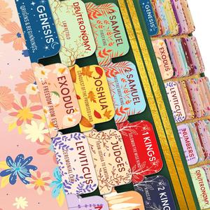 Bible Tabs, 75pcs/set Colorful Flower Pattern Bible Index Tabs, Peel-and-stick Laminated Bible Tabs for Home School Dormitory Office, Self Adhesive Label
