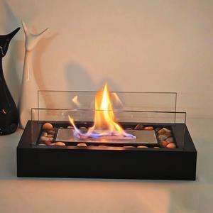 Modern Portable Tabletop Fire Pit with Stone, Mini Indoor Fireplace with Clear Glass Panel, Outdoor Desktop Fire Pit for Garden & Patio & Yard