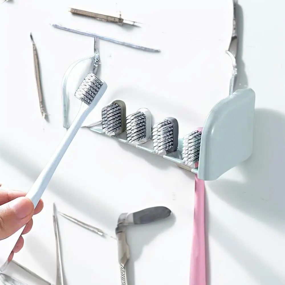 Bathroom Wallmount Toothbrush Holder with Cover 5 Slots Without Drilling Home Bathroom Self Adhered Toothbrush Storage Racks