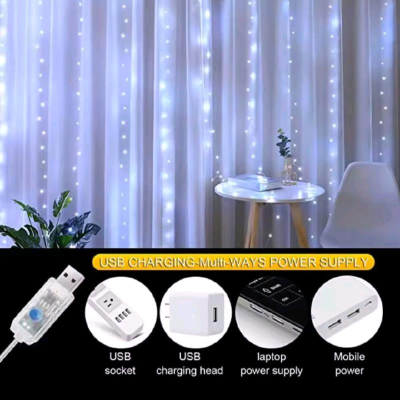 3m x 3m LED Curtain Lights - White or Warm White with Adjustable Settings for Weddings, Home Décor, Festivals & Parties 1