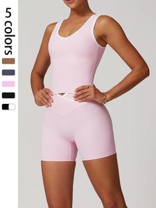 Women's Colorblock Crop Tank Top & Skinny Shorts, Sporty Breathable Comfortable for Yoga Running, Ladies Summer Sportswear, Modern and Comfortable, Workout Summer Clothes Spandex for Gym, Workout Gym Fitness Clothes, Yoga Activewear, Yoga Outfit