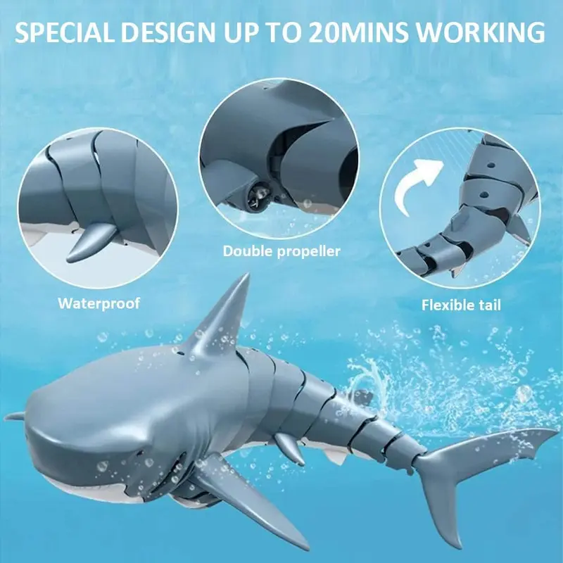 Remote Control Shark Boat Toy, 2.4GHz Electric High Simulation RC Flexible Shark Toy, Children's Pool Gift for Swimming Pool (light blue) 4