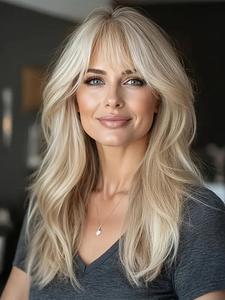 20 Inch Long Blonde Wigs for Women, Gorgeous Fluffy Wigs with Bangs, Synthetic Full Machine Wigs for Party, Daily Use, Colored Wig