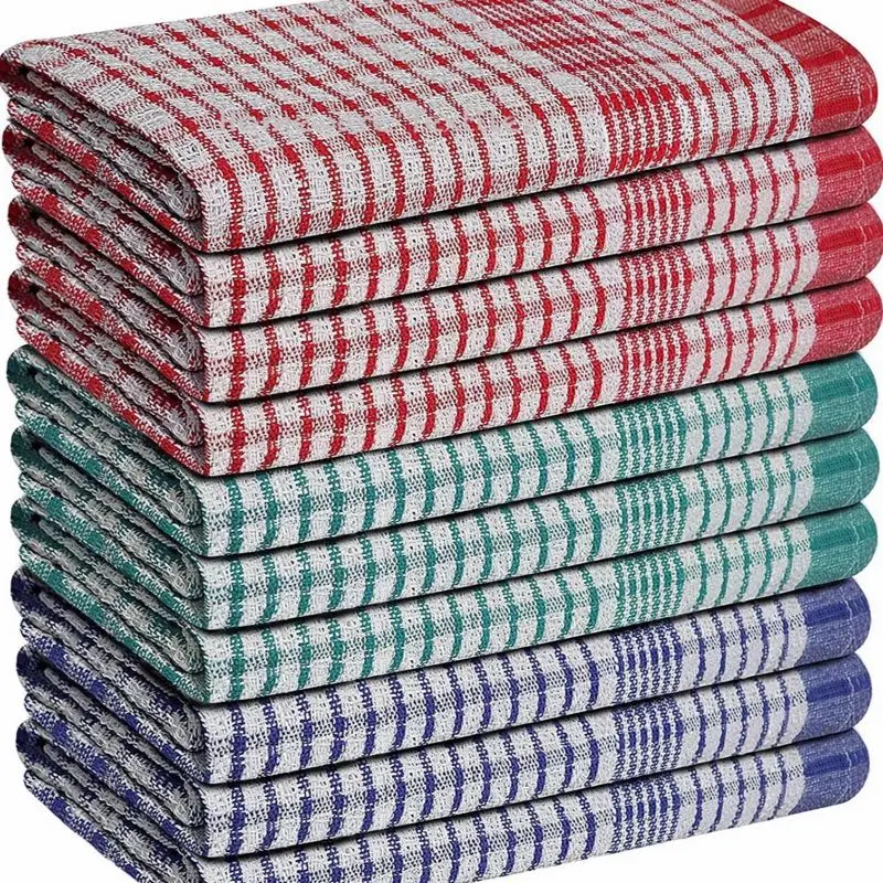 Wonderdry Tea Towels Kitchen Pack of 10, Cotton Absorbent Long Lasting Catering Bar Towels Washable Reusable Water Absorbent Kitchen Long-lasting Cleaning Glass Mix 10Ps ( Red +Blue +Green ) 2