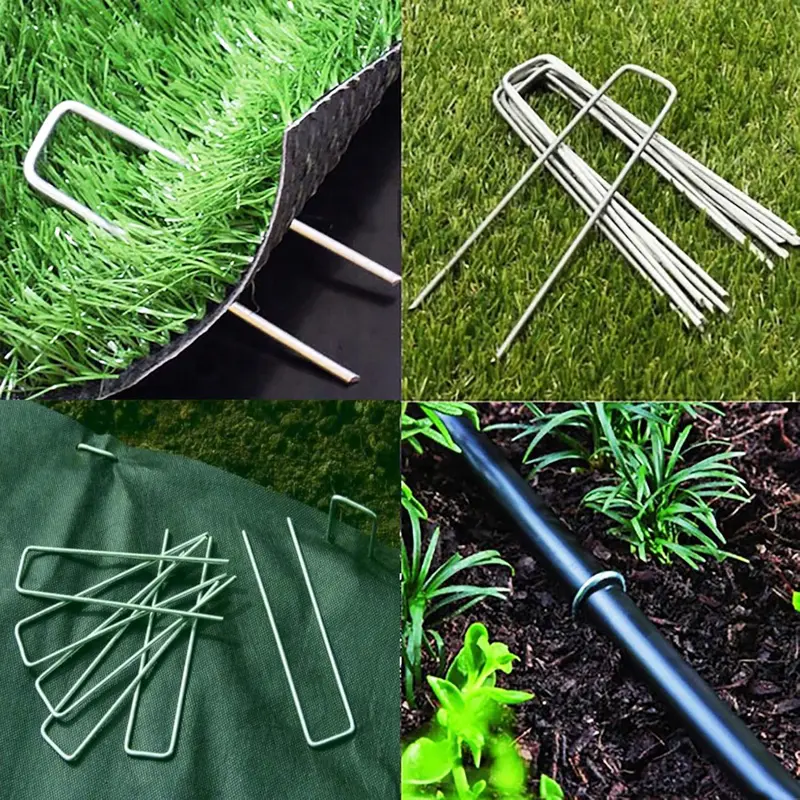 VIROSA Pack of 100 6 inch U Shaped Nail Pins for Weed Control, Landscape Fabric, and Artificial Grass - Galvanised Steel 4