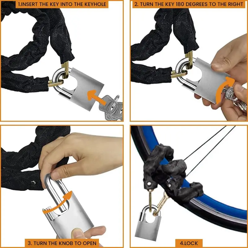 Heavy Duty Motorbike Lock with Padlock | 6mm x 1.2m | Motorcycle & Scooter Lock with Security Chain 3