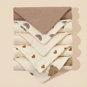 5-Piece Soft Absorbent Breathable Towel Set with Beautiful Print Patterns, Solid Color & Printed Combinations, Multi-Functional Use