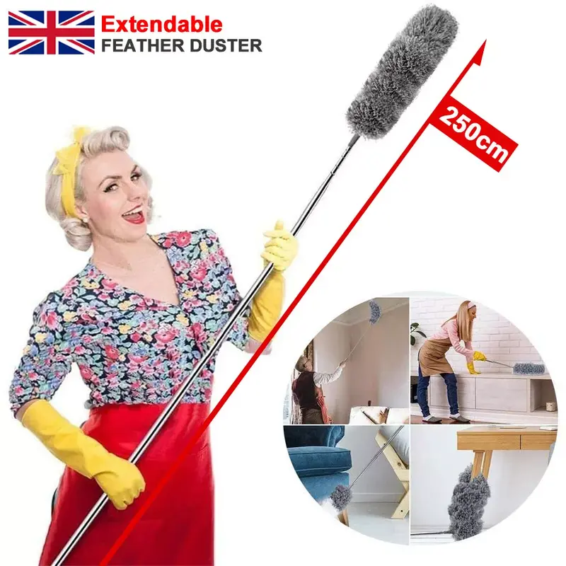 250cm Extendable Feather Duster Telescopic Magic Dust Brush Long Reach Handle 0