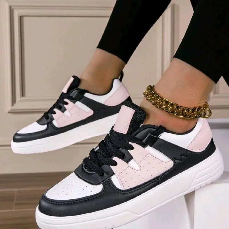 Sporty & Sexy Women's Tennis Shoes, Fashionable Lace-Up Round Toe Low-Top Sneakers 4