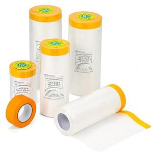 6 Pack Tape and Drape, Pre-Taped Masking Film for Automotive Painting Covering, Assorted Masking Paper, Automotive Best Masking Tape Painting (20M/Pack, 3 Sizes)