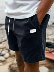 Men's Letter Patched Drawstring Waist Corduroy Shorts,  Casual Pocket Shorts for Fall & Winter, Men's Bottoms for Daily Wear